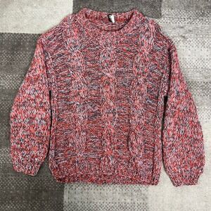 Vintage Mogar Italy Hand Knit Mohair Wool Cable Sweater Red Orange Womens M